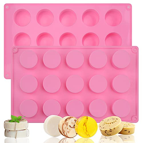 Sakolla Zylinder-Silikon-Seifenformen, 15 Mulden, runde Mini-Silikonformen für handgefertigte Seife, Lotion-Riegel, Badekugeln, Schokolade, Kuchen, 2 Stück