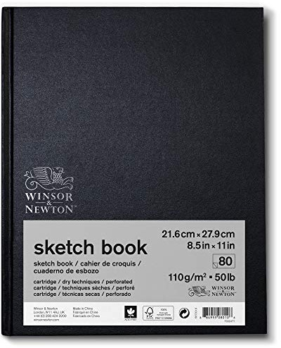 Winsor & Newton 6673018 - Quaderno da disegno con 80 fogli di carta da disegno, 110 g/m², copertina rigida con incollaggio sul retro, fogli microforati, 22,9 x 30,5 cm