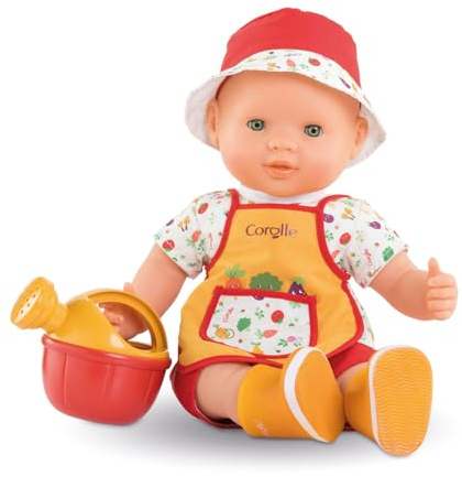 Corolle Charly The Vegetable Party Set - 35,6 cm Babypuppe mit Gießkanne, Gartenkittel und Stiefeln, ab 2 Jahren