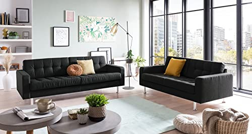 Traumnacht Sofa Laval, 3-Sitzer Couch mit Stoffbezug und Metallfüßen, produziert nach deutschem Qualitätsstandard, anthrazit, 204 x 92 x 65 cm