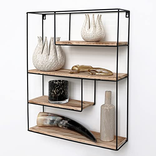 Vivol Wandregal Schwarz Rechteckig – Modernes Holzregal Wand aus Metall mit 4 Ablagen, Stilvolles Regalbrett für Wohnzimmer, Küche, Schlafzimmer oder Flur, 55x45x11cm