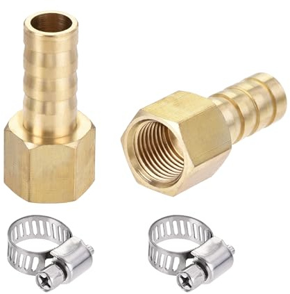sourcing map Brass Barb Hose Fitting Connector Adapter 8mm Barbed x G1/8 Female Pipe with Hose Clamp 2Set