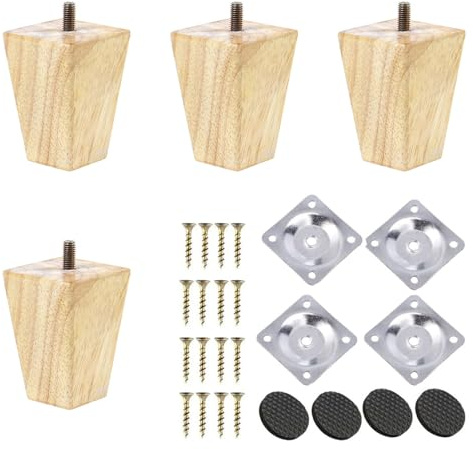 TAIANJI 4PCS Möbelbeine Holz 10cm Solides Quadrat Schrankfüsse Holz, Holzfüße für Möbel, Schrank Füße für Kommoden Couch Stuhl Ottomane Schrank Usw mit Schrauben und Montageplatten