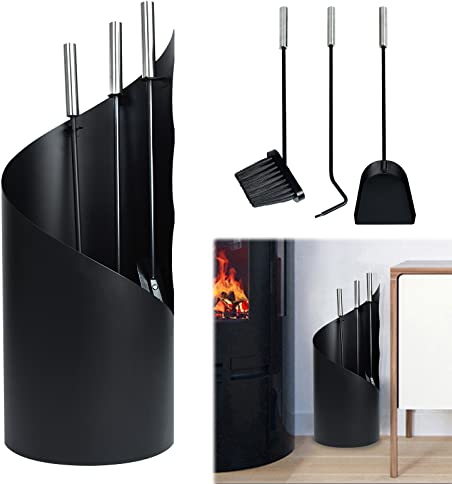 YRHome Set di 4 posate per camino, in acciaio inox, accessori per camino, paletta per camino, pala per cenere, supporto in acciaio inox, set classico, set da forno, design moderno