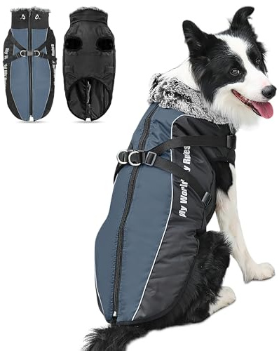 ALLSOPETS Abrigo para Perro Impermeable con Arnés Integrado y Bandas Reflectantes, Chaqueta de Invierno Cálida para Perros Medianos y Grandes (Gris Pizarra, 2XL)