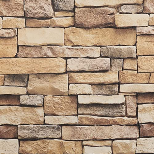 Arthome 44cmx10m vinilo adhesivo muebles Ladrillo Piedra Marrón, Papel Pintado Autoadhesivo Adhesivo Contacto Papel decorativo para Revestimiento, Paredes, Chimeneas, Cocina, Pegatina Impermeable