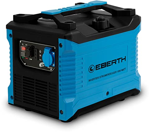 EBERTH 1000 Watt Generatore di corrente Inverter, Gruppo elettrogeno con 2 CV Motore a benzina 4T, 1x 230V, 2x USB, tecnologia inverter per una potenza senza picchi di tensione, Generatore portatile