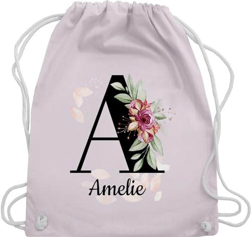 Turnbeutel Rucksack - Buchstabe anpassbar mit Name I Geschenk Initialen - Unisize - Pastell Rosa - jga beutel blumen stoffbeutel schule personalisierte buchstaben a turnsack kita tasche