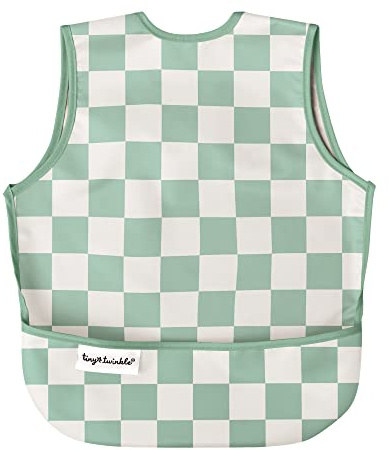 Tiny Twinkle Schmutzfester Baby-Lätzchen – Wasserdichtes Lätzchen für Babygeführtes Abstillen | 100% Recyceltes Polyester, Pflegeleicht & Maschinenwaschbar (Grün kariert, Groß 2–4 Jahre)