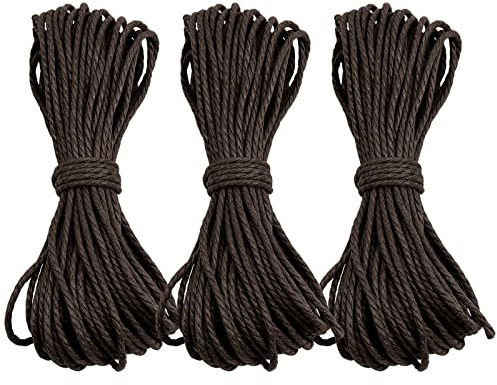 Uiopa 2mm Waxed Cotton Cord, 3 Pack Waxed Thread 3 Strands Twisted Macrame Cotton Twine, Coffee Waxed Cord for Jewelry Making and DIY Projects