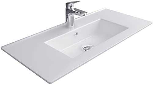 Alpenberger Lavabo à poser large avec étagère - Lavabo carré avec trop-plein et trou pour robinet - Lavabo propre avec revêtement nano - Lavabo pour lavabo ou meubles de salle de bain