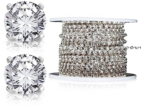 KAPSING 10mx2mm strasssteine zum aufnähen, Silber strassband, Glänzendes Strasssteine für Schmuck Machen Nähen Handwerk DIY Hochzeit Deko