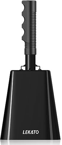 10 Inch Cowbell Noise Makers with Handle, Cow bell for Sporting Events Cheering Steel Cow Bell for Football Games,Party, Concert, Graduation, School, Farm Ranch(Black)