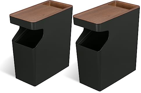 Home Zone Living 2-Pack 2-Gallon Small Trash Can, Slim Rectangular Wastebasket with Wood Grain Cover, Virtuoso Collection