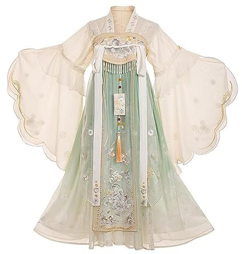Hanfu Femme Style Chinois De Fée Élégante Halloween Noël Déguisements Cosplay Princesse D'été (Couleur : Beige+Vert, Taille : S)