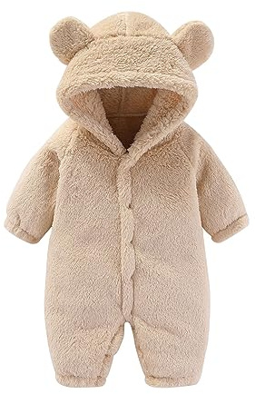 Fucouture Nyfödd spädbarn pojkar flickor snödräkt vinterrock solid björn varm fleece sparkdräkt med huva overall kläder baby flicka långärmad sparkdräkt