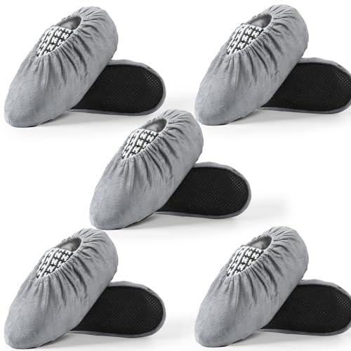 WUFANC Schuhüberzieher Mehrweg - Überzieher Schuhe Rutschfeste und Verschleißfeste, Waschbar in Maschine - Überschuhe für Verschiedene Orte wie im Haushalt 5 pairs of shoe covers (5 Paar, Grau)