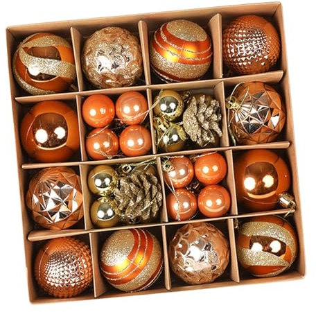 harayaa 36 Stück Weihnachtskugeln, Christbaumschmuck mit Aufhänger, Christbaumkugeln Set, Weihnachtsbaumschmuck, Weihnachtsbaum Deko Kugel-Weihnachtsbaumkugeln für den Valentinstag, Orange