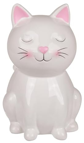 BLUECHOLON Spardose Katze Keramik Original Spardose mit Deckel und Schlüssel (weiß)
