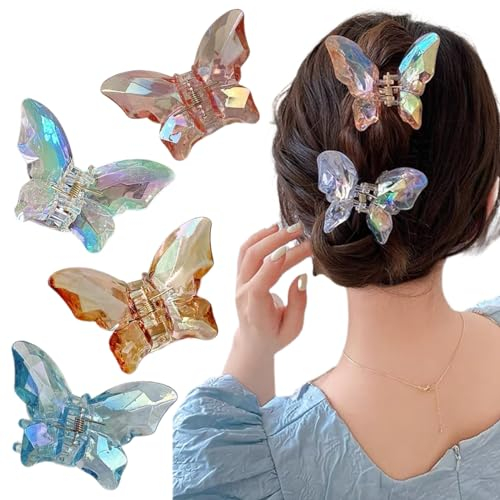 Ypkia Haarklammer Schmetterling Transparente Glitzer Haarspangen Damen Set Mittelgroß Acryl Butterfly Haar Clips Für Frauen Und Mädchen (4 Stück)