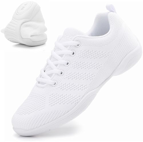 DADAWEN Girls Cheer Shoes White Cheerleading Shoes Dance Athletic Training Tennis Breathable Women Youth Lightweight Competition Cheer Sneakers White US Size 6.5 M Big Kid
