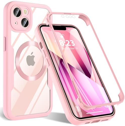 BESINPO Magnetica Cover per iPhone 13,Compatibile con MagSafe,Protezione di livello militare,360 Gradi Traslucida Opaca Antiurto Anti Graffio Anti Impronte Sottile Custodia per iPhone 13,Rosa