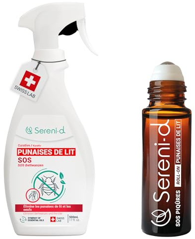 SOS PUNAISES DE LIT TRAITEMENT CHOC - COMBO PACK - Spray Insecticide CHOC + ROLL-ON Apaisant - Traitement aux huilles essentielles - ACTION FOUDROYANTE contre les punaises de lit - Swiss Lab