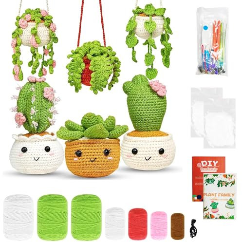 Chingcoo Häkelset Set für Anfänger 6 Teilige, Kaktus Häkelset Starter Kit für Erwachsene mit Anleitung, DIY-Handarbeiten Häkel Set mit Häkelnadeln, Garn, Füllung, Stichmarkern