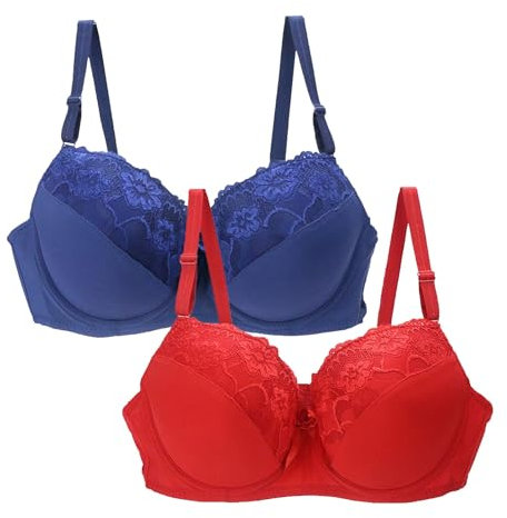 SRTUMEY Bras for Women Multipack 2 Pc Women's Underwear 34/75 36/80 38/85 40/90 42/95 44/100 BCDE Cup Sexy Floral Lace Bra for Womens Lingerie Plus Size 2 Packs Bras UK Clearance Hot Pink