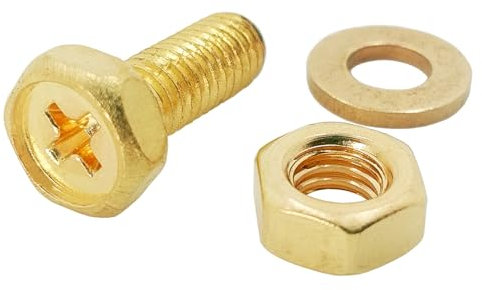 Foyoram M5x10mm Sechskantschauben mit Kreuzschlitz und Sechskantmuttern Flache Scheibe 20 Sets Messing CuZn40Pb2 CW617N (M5 x 10 mm)