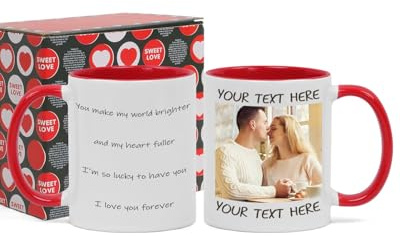 Personalised Mug with Photo and Text, Custom Coffee Mug with Logo, Personalized Ceramic Cups, Double Side Novelty Gift for Men & Women, Birthday, Mother's Day Gift, 11 Oz (Red Inner Surface)
