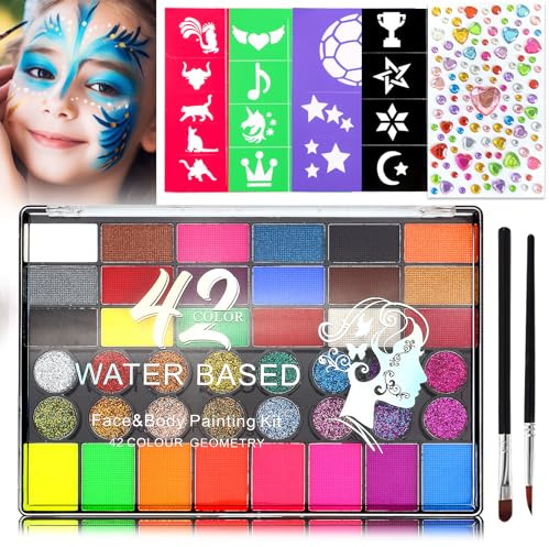 UZSUZZ Peinture Corporelle, 42 Couleurs Palette de Tatouage de Peinture à I'huile, Peinture pour le Visage, Kit Palette de Maquillage Enfants, pour Halloween, Noël, Carnaval, Soirées à Thème
