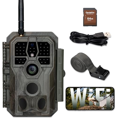 GardePro E8 Wildkamera WLAN mit 64GB SD Karte, 64MP 1296P H.264 Video | Wildtierkamera mit Handyübertragung App, WiFi Wildtierkamera mit Nachtsicht Bewegungsmelder, 0,1s Schnelle Trigger, IP66