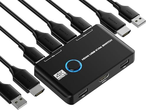 Jancane Switch KVM 4K 60Hz HDMI KVM Switch 2PC 1 Monitor, 2 porte Box USB HDMI Switch per 2 computer condividono tastiera, mouse, stampante e monitor HD