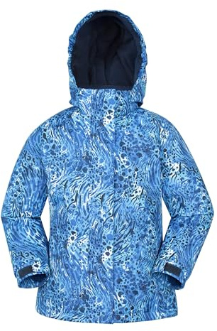 Mountain Warehouse Snowdrop Printed Kids Ski Jacket - Waterproof, Integrated Snowskirt, Detachable Hood, Adjustable Cuffs -Best for Snowboarding, Winter Sports Blue Kids Size 11-12 Years
