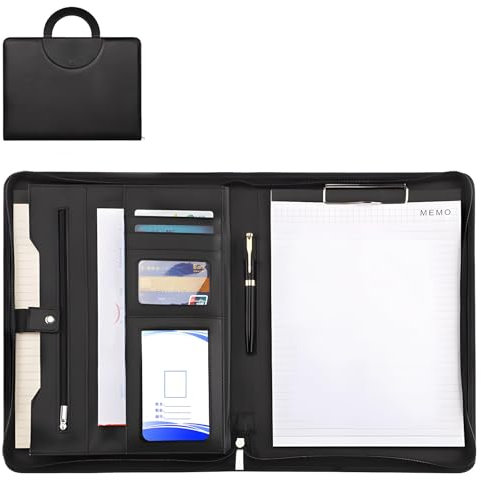 Professionelles Leder-Portfolio mit Griff, A4 Business-Mappe für Meetings, Organizer mit Reißverschluss, 24 x 34 x 3,8 cm