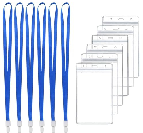 MDUPPE Ausweishüllen 6 Stück, Wasserdicht Ausweishüllen mit Schlüsselband, Wasserdicht Ausweishalter, PVC ID Kartenhülle Vertikal für Studenten Mitabeiter Business Ausstellung