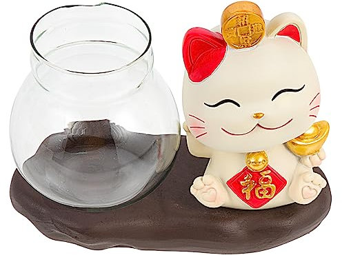 Milisten Vaso De Resina Decoración De Gato Suerte Jarrón Hidropónico De Vidrio para Oficina y Decoración De Escritorio Adorno Artístico para Hogar y Restaurante