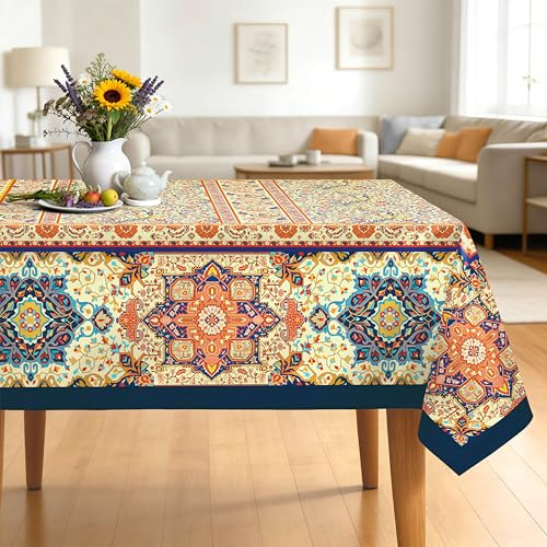 Arquiel Tovaglia Rettangolare Floreale Messico, Tovaglie Vintage Bohémien Impermeabile Copritavolo Antimacchia Lavabile per Ristorante Primavera Estate Cucina Decorazione(152×213cm)
