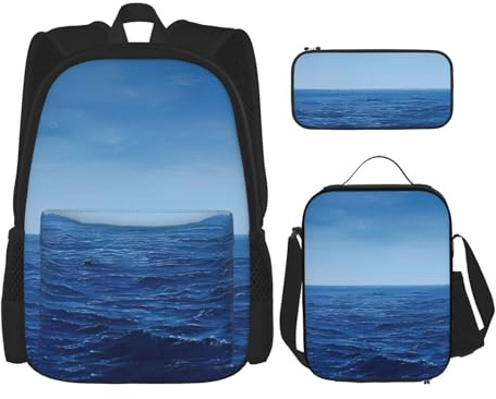 OXKGHHO Juego de mochila de trabajo con estampado de mar azul con lonchera aislada, correas ajustables, para gimnasio y uso diario, Negro -, Talla única