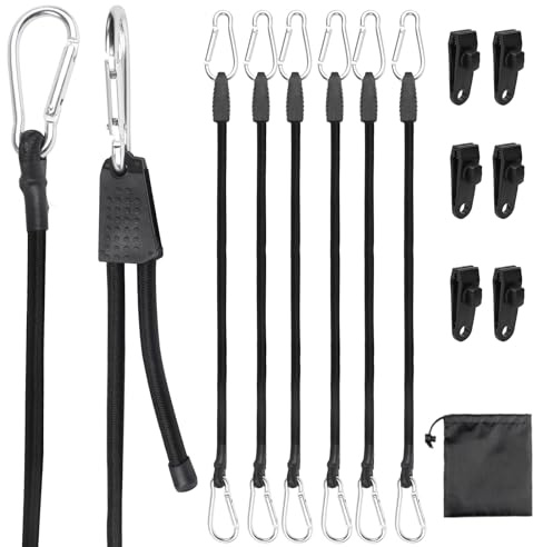 Spanngummi mit Karabiner Verstellbar, 6 Stück 110cm Expander mit Karabinerhaken & Planenspanner, Expander mit Haken Gepäckspanner Gummispanner & Planenbefestigung für Sonnensegel Garten Fahrrad Ladung