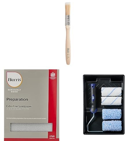 Harris Trade Gloss & Emulsion Roller, Paintbrush and Sanpaper Bundle