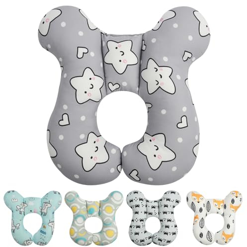 Alaoo Cuscino da Viaggio per Bambini, Cuscino di supporto per la testa del bambino per neonati, Cuscino da viaggio in cotone morbido, Adatto per seggiolini auto, passeggini(Stella)