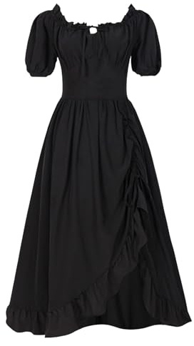 Costume de Renaissance médiévale pour femme - Col carré - Robe trapèze à volants - Robe haute basse avec cordon de serrage - 0 Violet - Costume de cosplay Evergarden, Noir , S