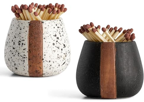 Match Holder,Match Bottle Set of 2 Ceramic Match Holder with Striker for Cute and Fancy Matches - in a Jar Decorative Modern Home Decor Gifts Mantel Decorations NOT Included