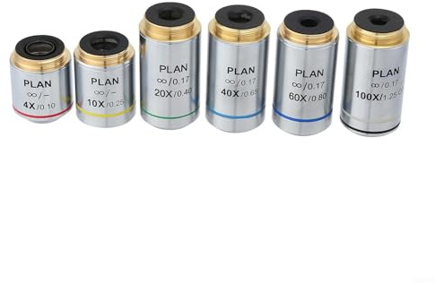 Achromatisches Objektiv-Set mit mehreren Vergrößerung, entworfen für Olympus-Mikroskope von niedrig (4x) bis hoch (100x) (4x.)