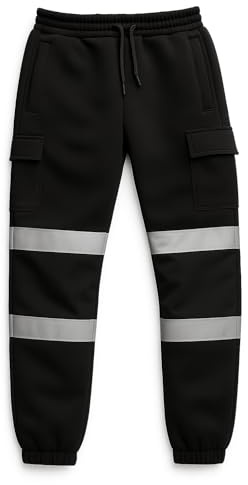 BLOOM BLENDS Men’s Hi-Vis Work Trousers with Built-in Knee Pads – High Visibility Fleece Cargo Pants with Reflective Tape, Reinforced Knees & Multi Pockets – S–5XL