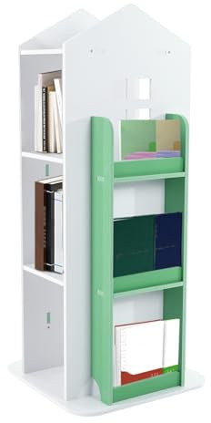 Malkoaswe 4 Etagen Drehbares Bücherregal, 360° Frei Bücherregal Kinder Brehregal Düroregal Standregal Drehregal Büroregal Dekoregal, Ideal für Bücher und Deko, Grün