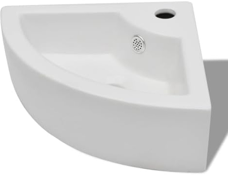 Eckwaschbecken zur Wandmontage, Eckwaschbecken, kleines Waschbecken, zum Aufhängen, Badezimmer mit Überlaufloch, 45 x 32 x 12,5 cm, Weiß