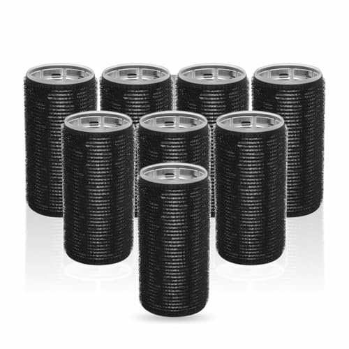 Large Hair Rollers for Volume – Heatless Self Grip Hair Curlers, No Heat Rollers for Long & Short Hair, Ceramic Coated Core, Black Hair Curler & Roller Set (Pack of 8)